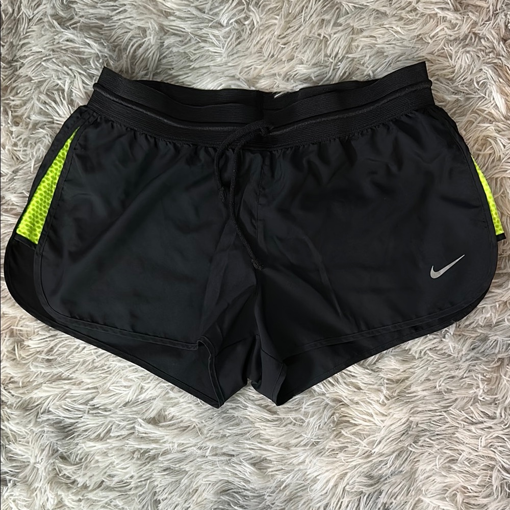 Nike Women's Black and Yellow Running Shorts